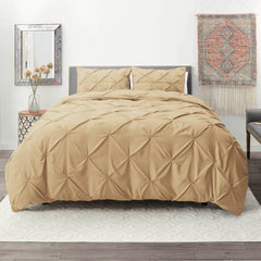 Luxury Cotton Satin Pintuck Duvet Cover Set -Beige - Aura Living