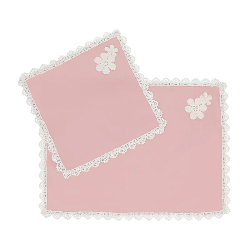 9 PCS TROLLEY MAT AND NAPKIN SET WITH LACE - PINK - Aura living