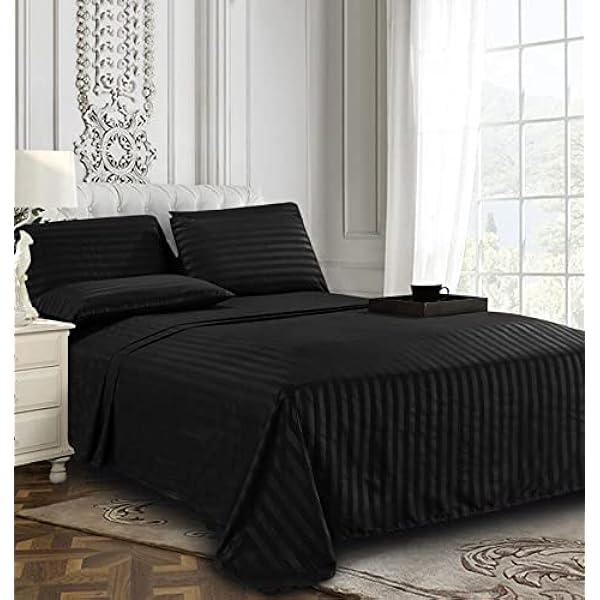 Luxury100% Egyptian Cotton Satin Stripe Duvet Cover Set Black - Aura living