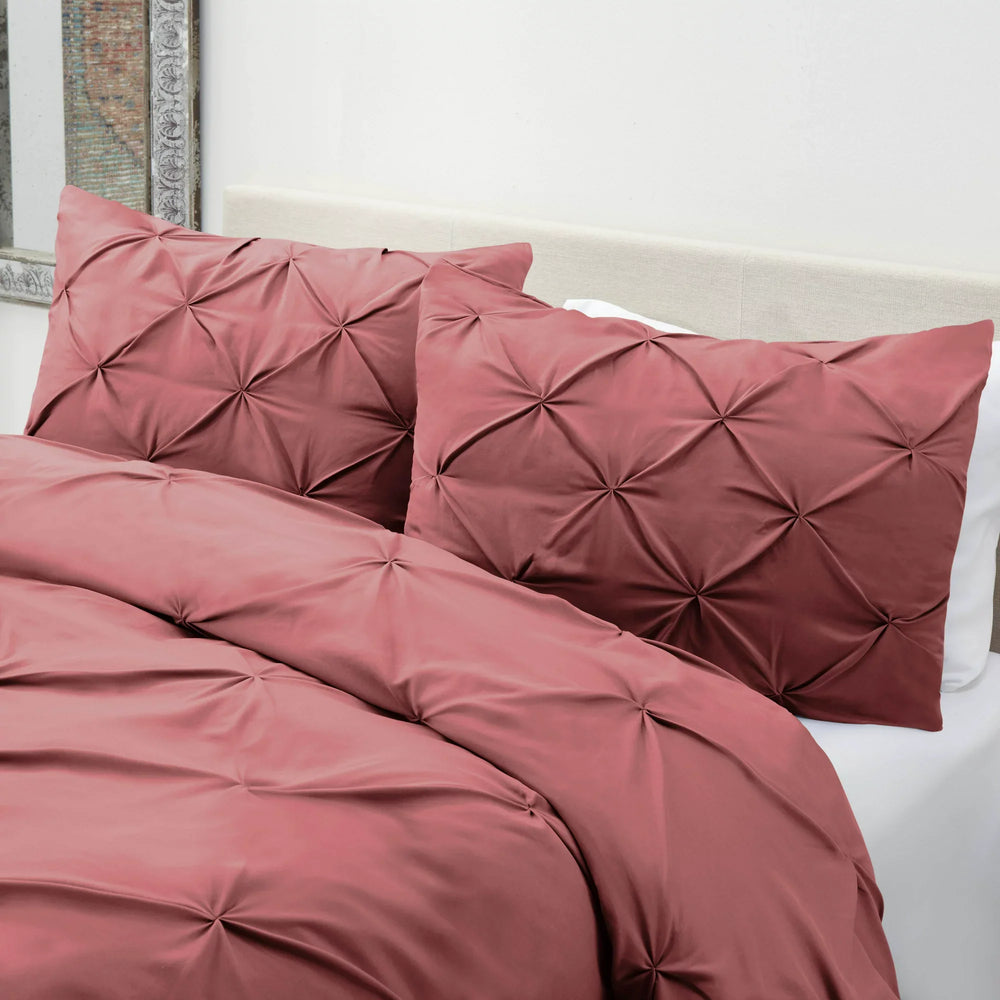 Luxury Cotton Satin Pintuck Duvet Cover Set - Mauve - Aura Living