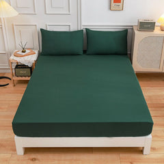 Rich Cotton Fitted Sheet with Pillow covers - Dark Green