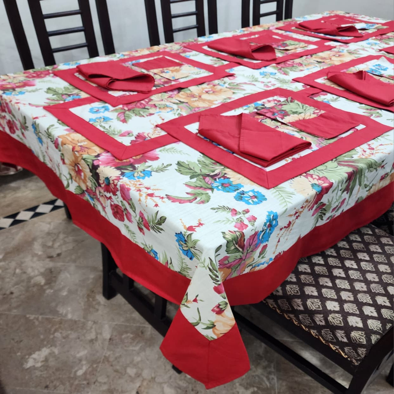 Printed Cotton Reversable Dinning Set - Rosewood Flowral