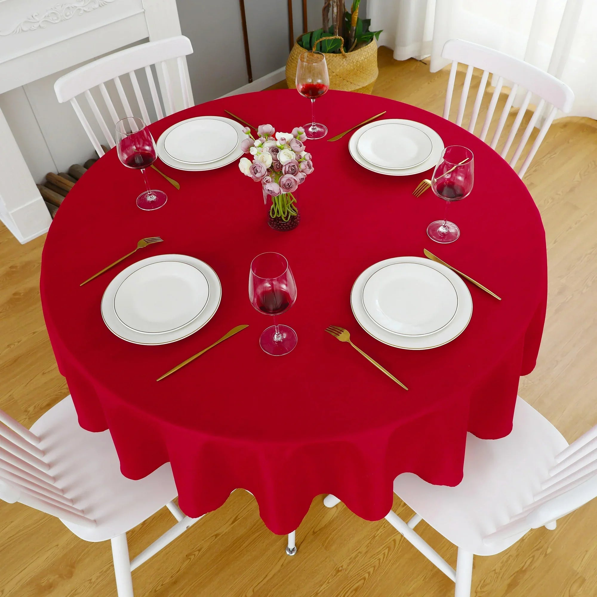 Decorative Cotton Round Tablecloth - Fushia