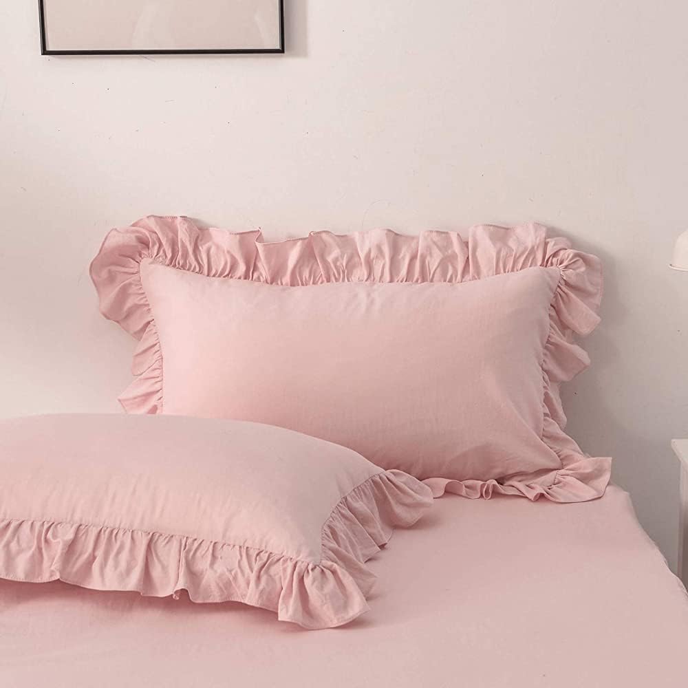Luxury Cotton Frilled Duvet Set Pink - Aura living