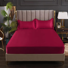 Luxury Egyptian Cotton Satin Fitted Sheet Set - Maroon - Aura living