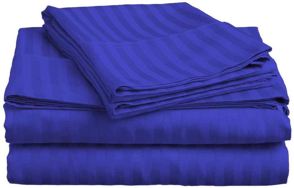 Luxury Strip Satin Bed sheet Set - Royal Blue - Aura living