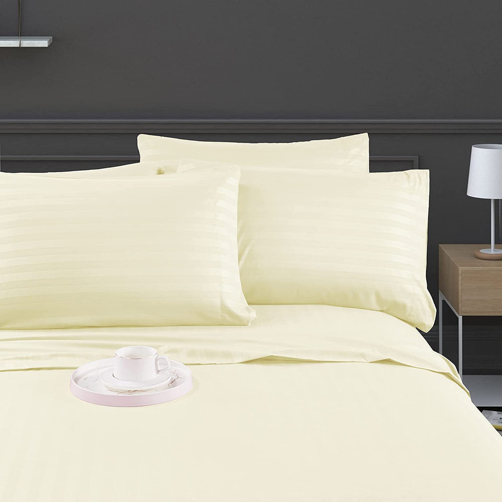 Luxury Strip Satin Bed sheet Set - Creem - Aura Living