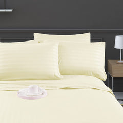 Luxury Strip Satin Bed sheet Set - Creem - Aura Living