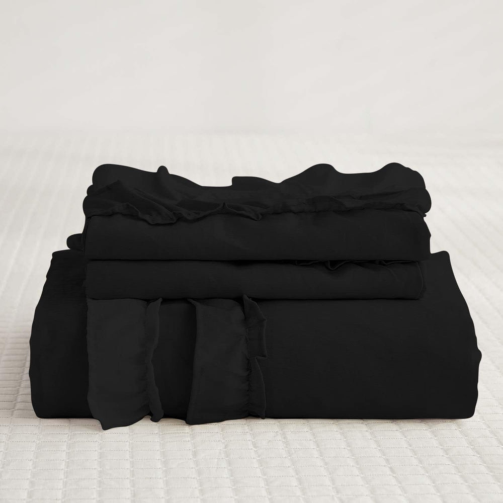Luxury Cotton Frilled Duvet Set Black - Aura living
