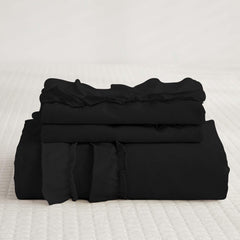 Luxury Cotton Frilled Duvet Set Black - Aura living