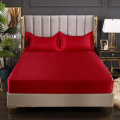 Luxury Egyptian Cotton Satin Fitted Sheet Set -Red - Aura living