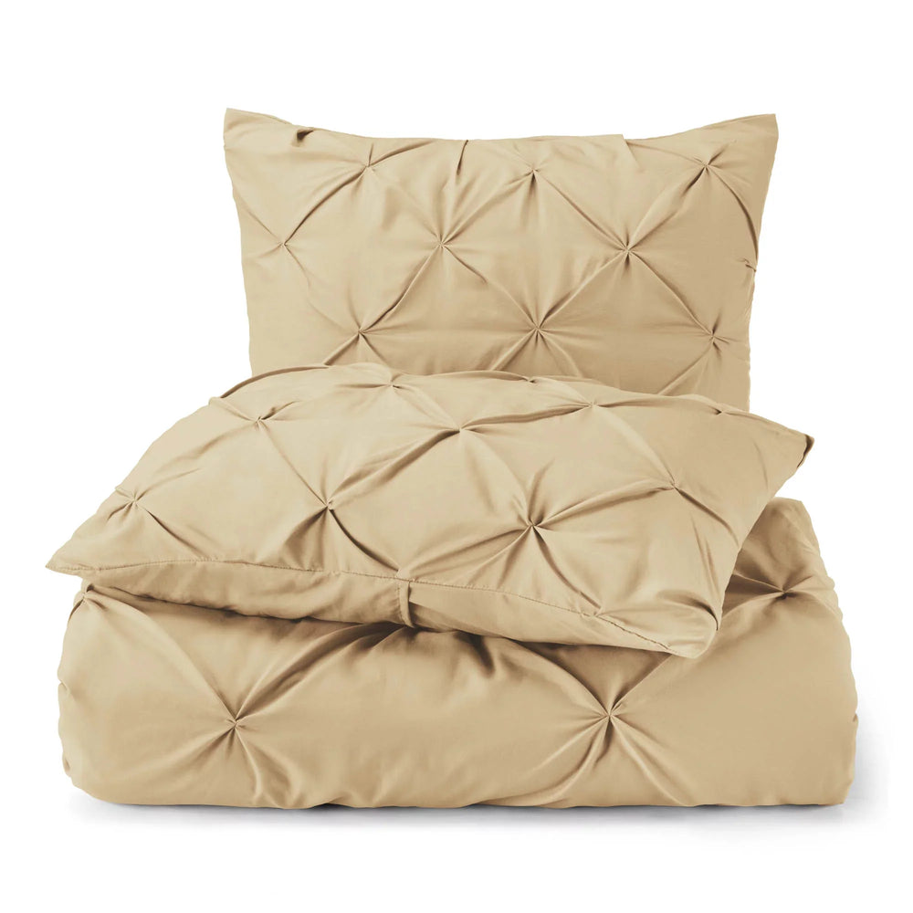 Luxury Cotton Satin Pintuck Duvet Cover Set -Beige - Aura Living