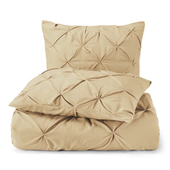 Luxury Cotton Satin Pintuck Duvet Cover Set -Beige - Aura Living