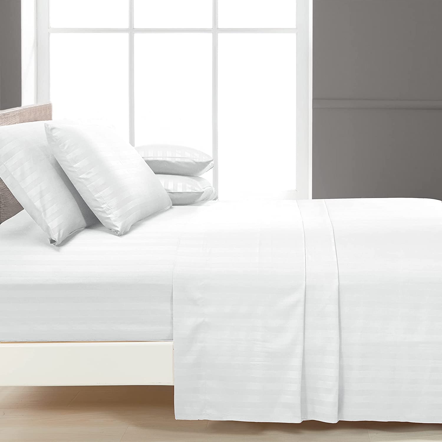 Luxury Strip Satin Bed sheet Set - White - Aura living