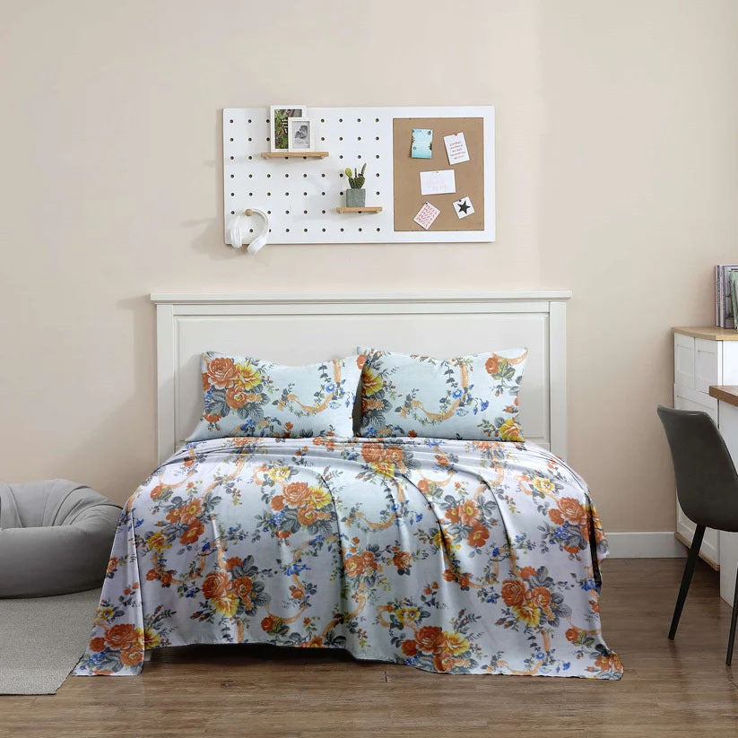 Cotton Printed Bed sheet Set Rose Garden Beige