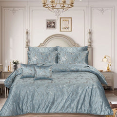 8 Pcs Greek Border Velvet Duvet Cover Set - Silver Grey