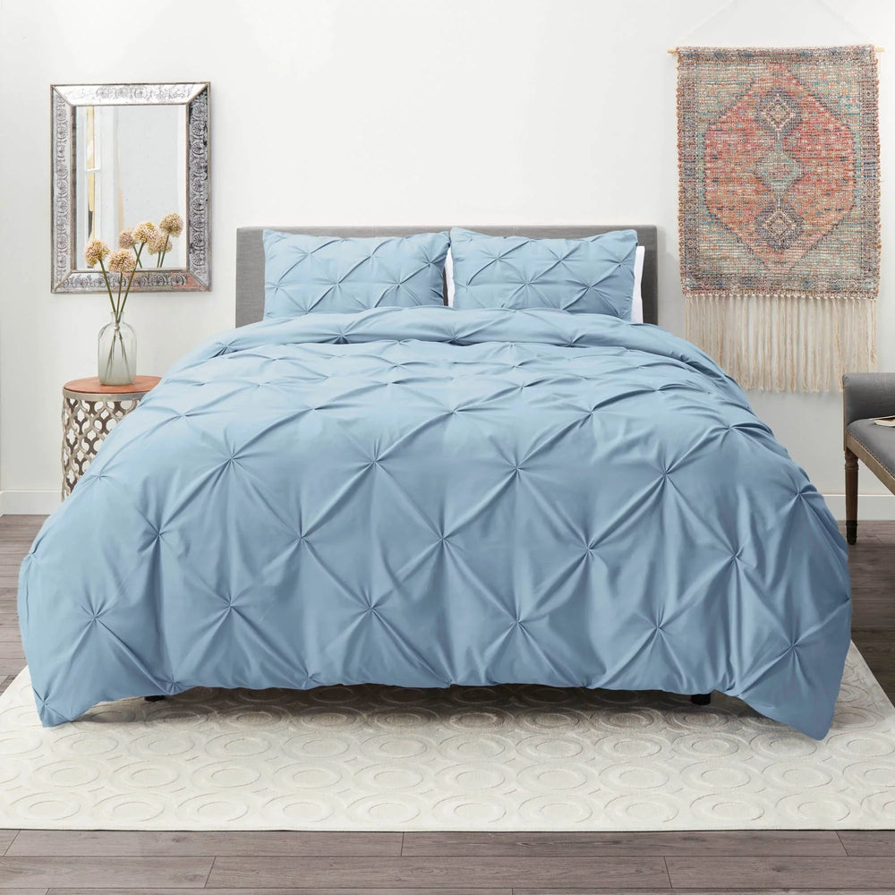Luxury Cotton Satin Pintuck Duvet Cover Set - Sky Blue - Aura Living