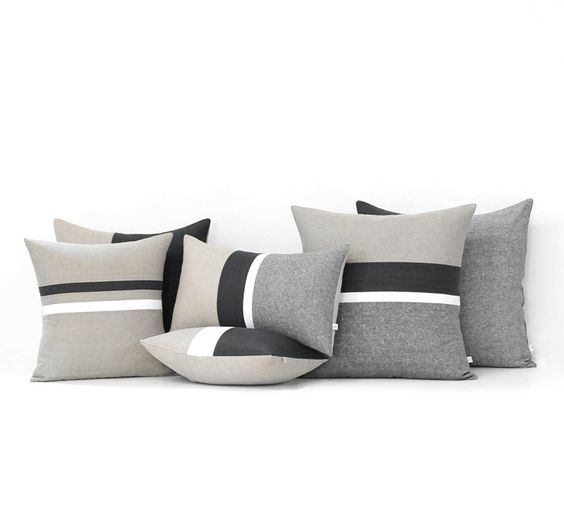 Pack Of 6 Mono Grey And Black Jute Cushions - Aura living