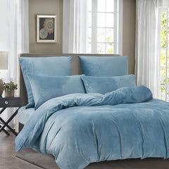 Luxury Velvet Duvet Cover Set - Sky Blue - Aura living