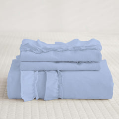 Luxury Cotton Frilled Duvet Set -Sky Blue - Aura Living