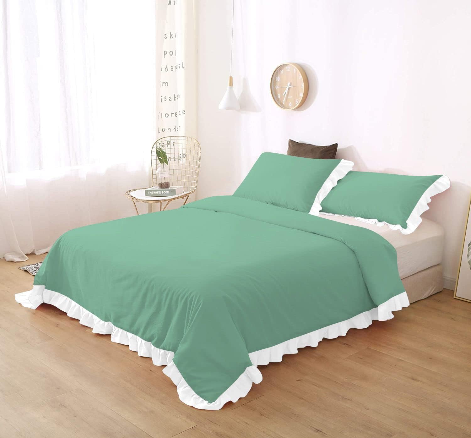White Frilled Cotton Duvet Cover Set-006