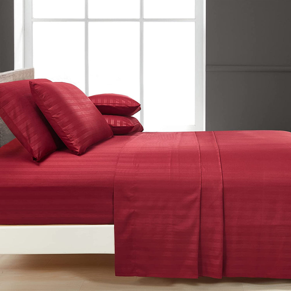 Luxury Strip Satin Bed sheet Set - Mahroon - Aura living