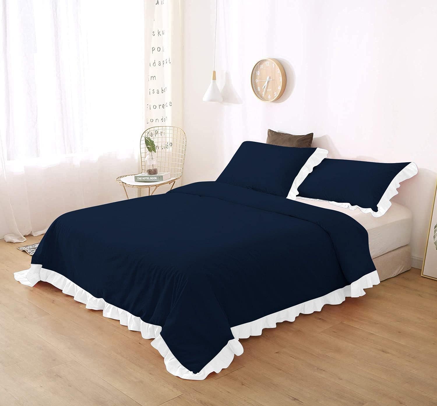 White Frilled Cotton Duvet Cover Set-006