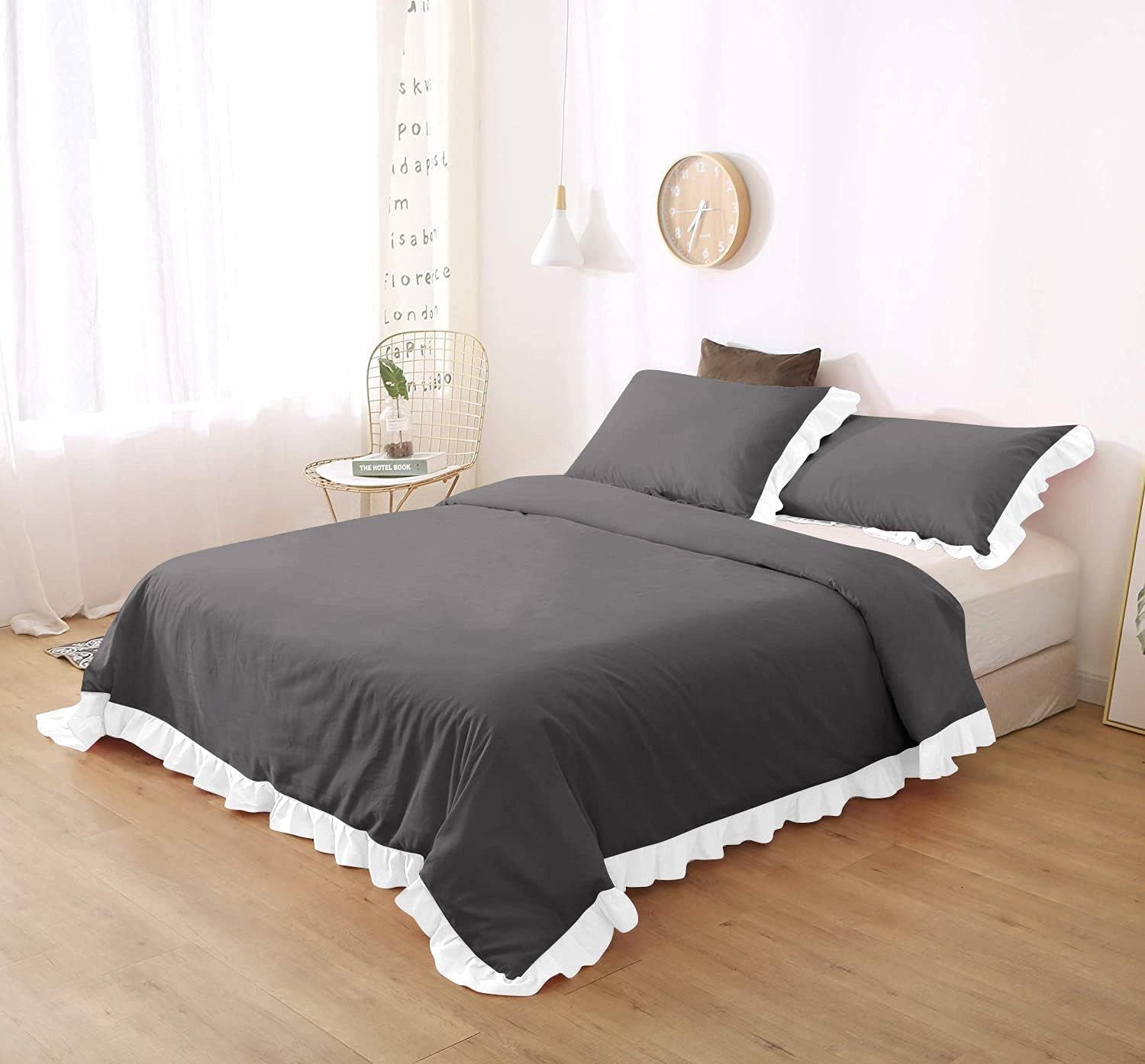 White Frilled Cotton Duvet Cover Set-006