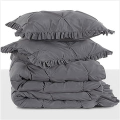 Luxury Satin Pintuck Duvet Cover Set - Charcoal Grey - Aura Living