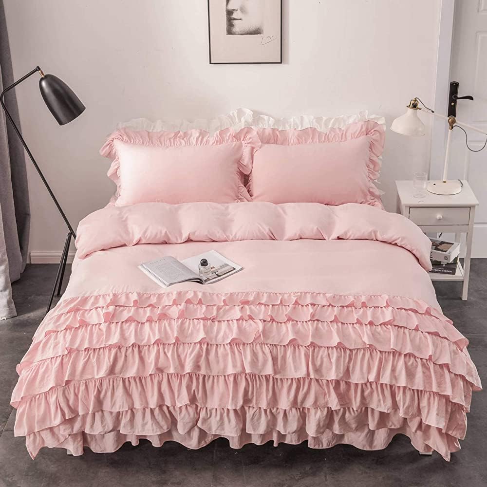 Luxury Cotton Frilled Duvet Set Pink - Aura living