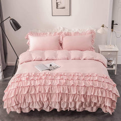 Luxury Cotton Frilled Duvet Set Pink - Aura living