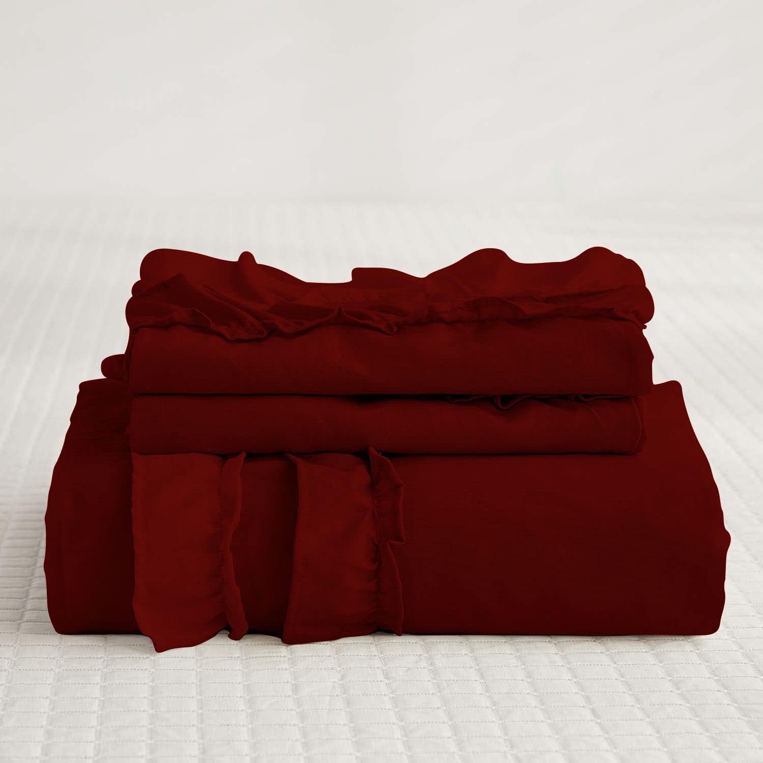 Luxury Cotton Frilled Duvet Set -Burgundy - Aura Living