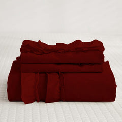 Luxury Cotton Frilled Duvet Set -Burgundy - Aura Living