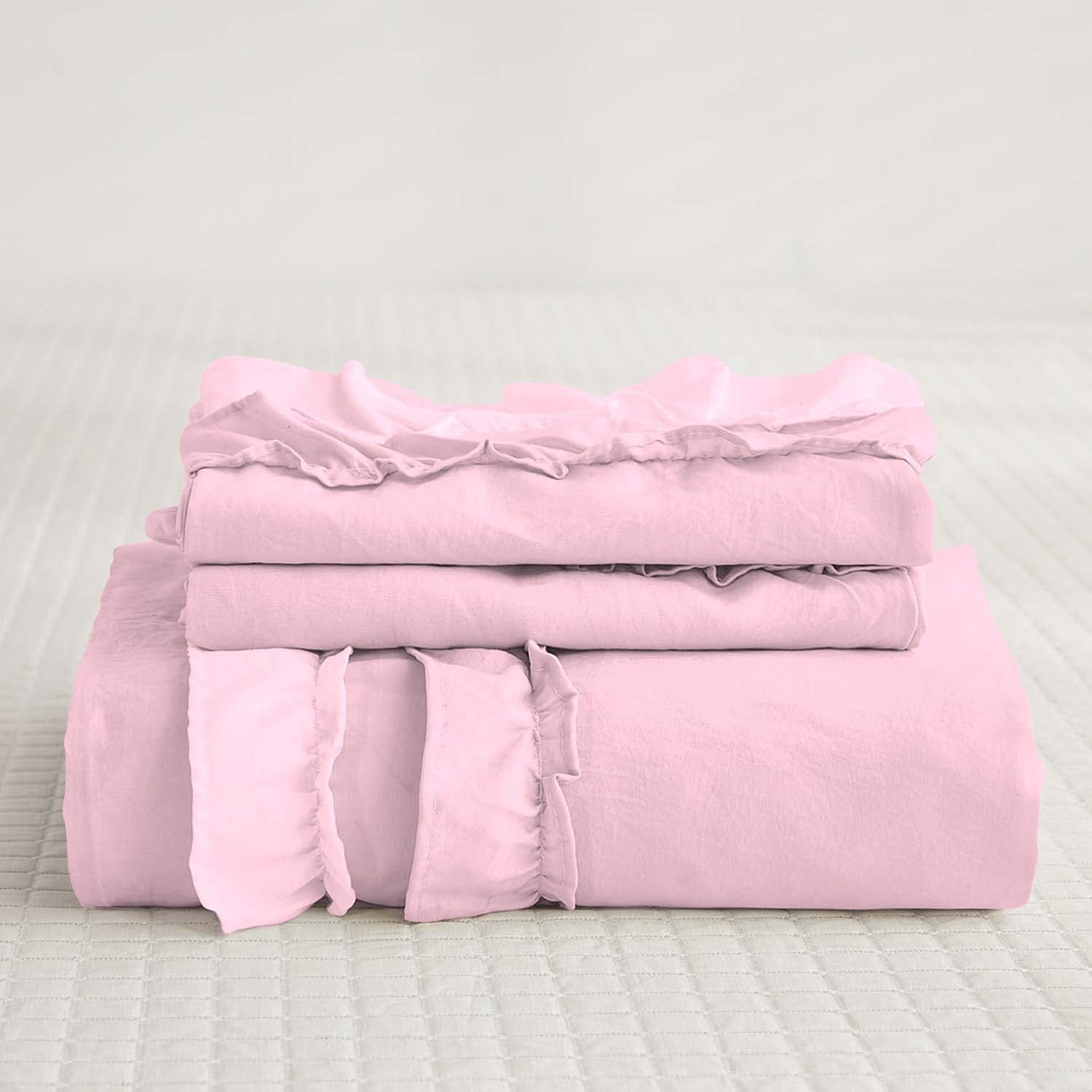 Luxury Cotton Frilled Duvet Set -Pink - Aura Living