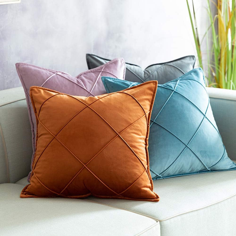 Pack of 2 Velvet Decorative Cross Pleated Cushions - Aura living