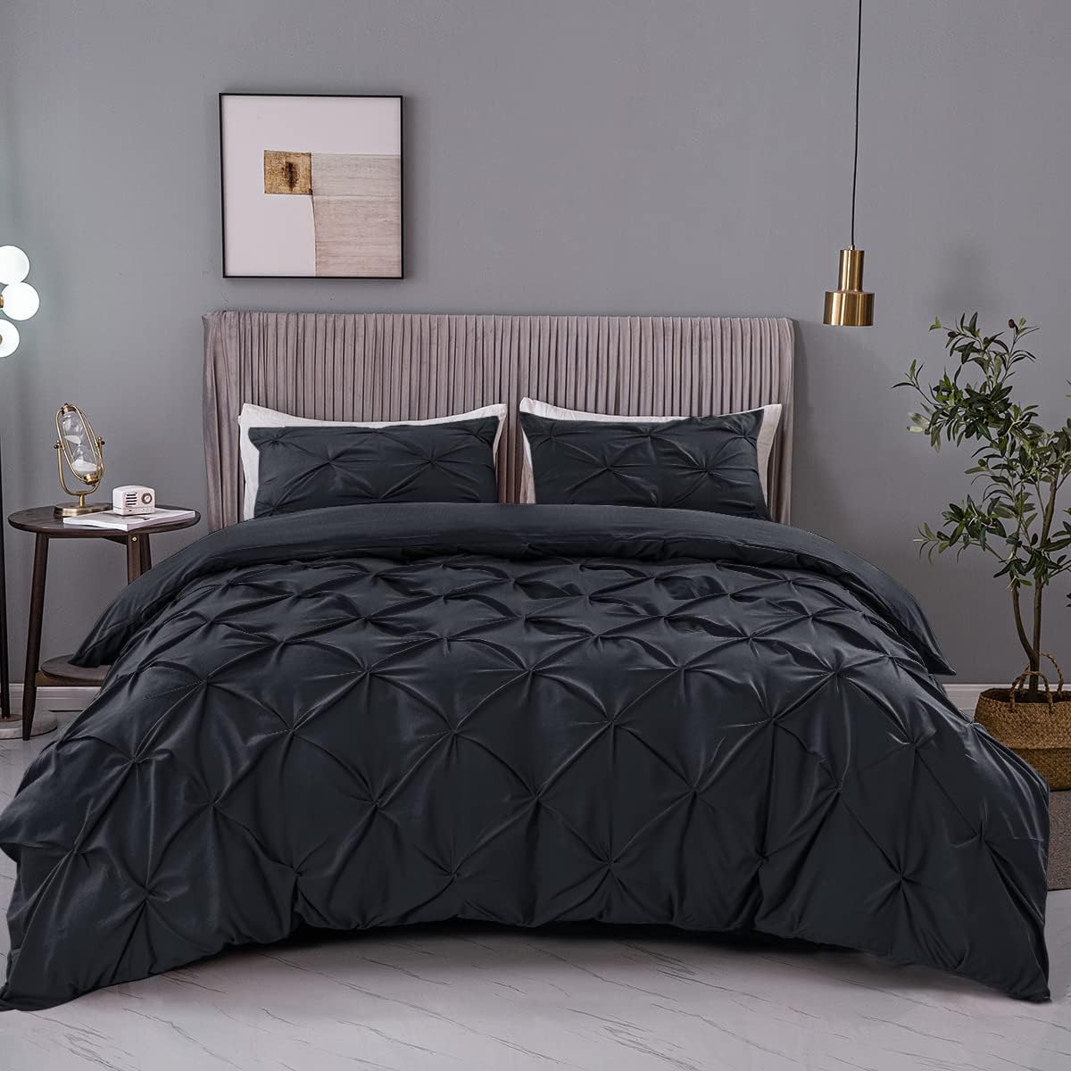Luxury Cotton Satin Pintuck Duvet Cover Set - Dark Grey - Aura Living