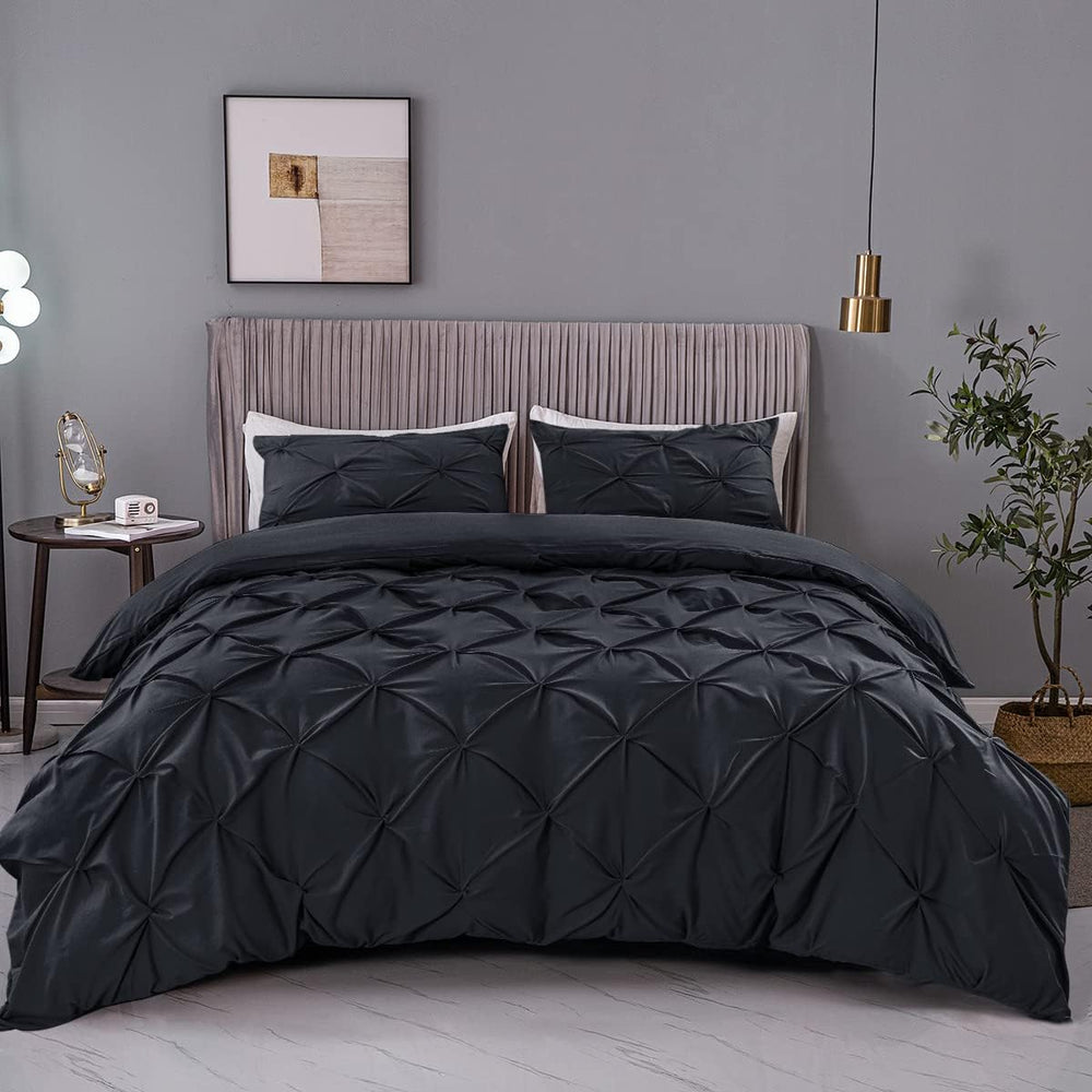 Luxury Cotton Satin Pintuck Duvet Cover Set - Dark Grey - Aura Living