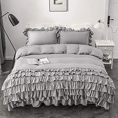 Luxury Cotton Frilled Duvet Set Light Grey - Aura Living