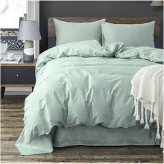 Plain Dyed Cotton Duvet Cover Set - Sage Green - Aura living