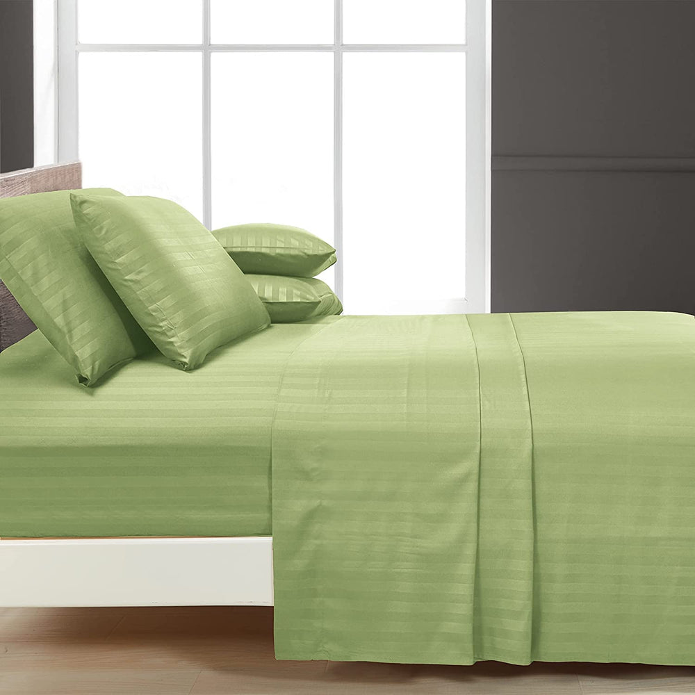 Luxury Strip Satin Bed sheet Set - Green - Aura Living