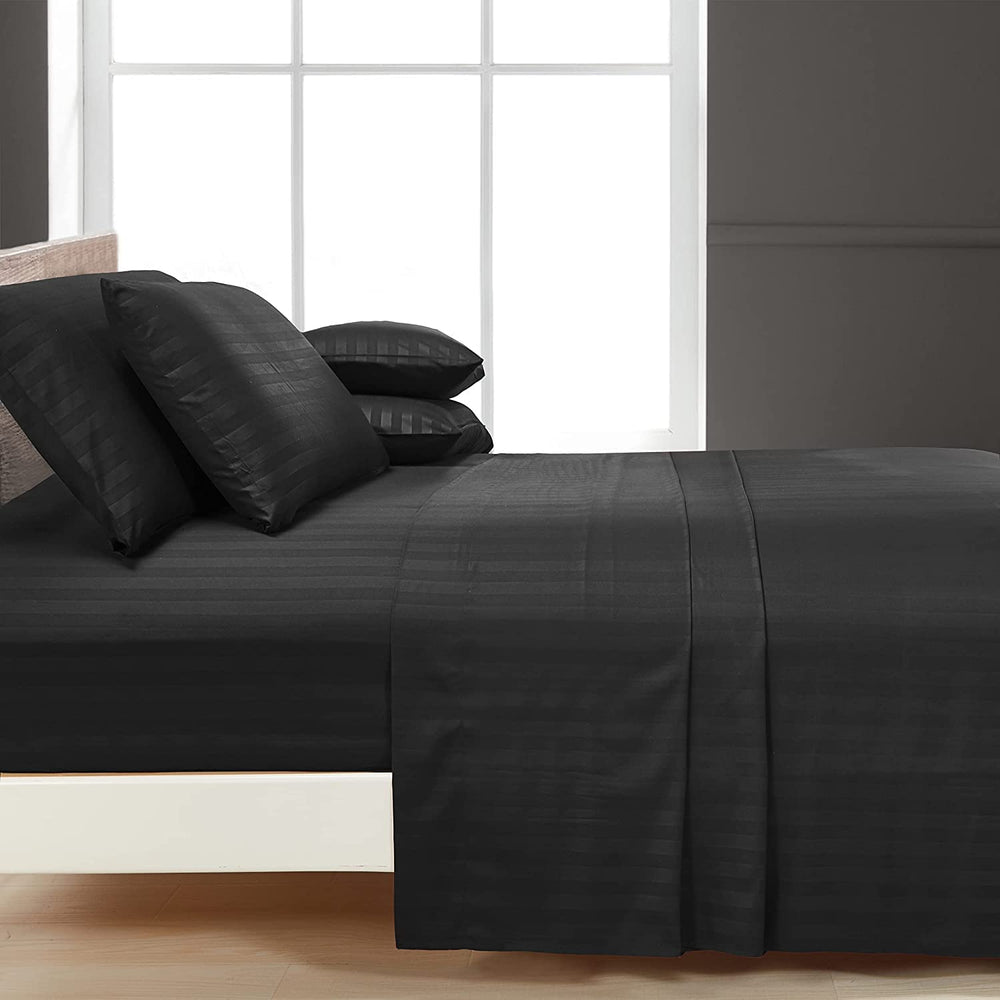 Luxury Strip Satin Bed sheet Set - Black - Aura living