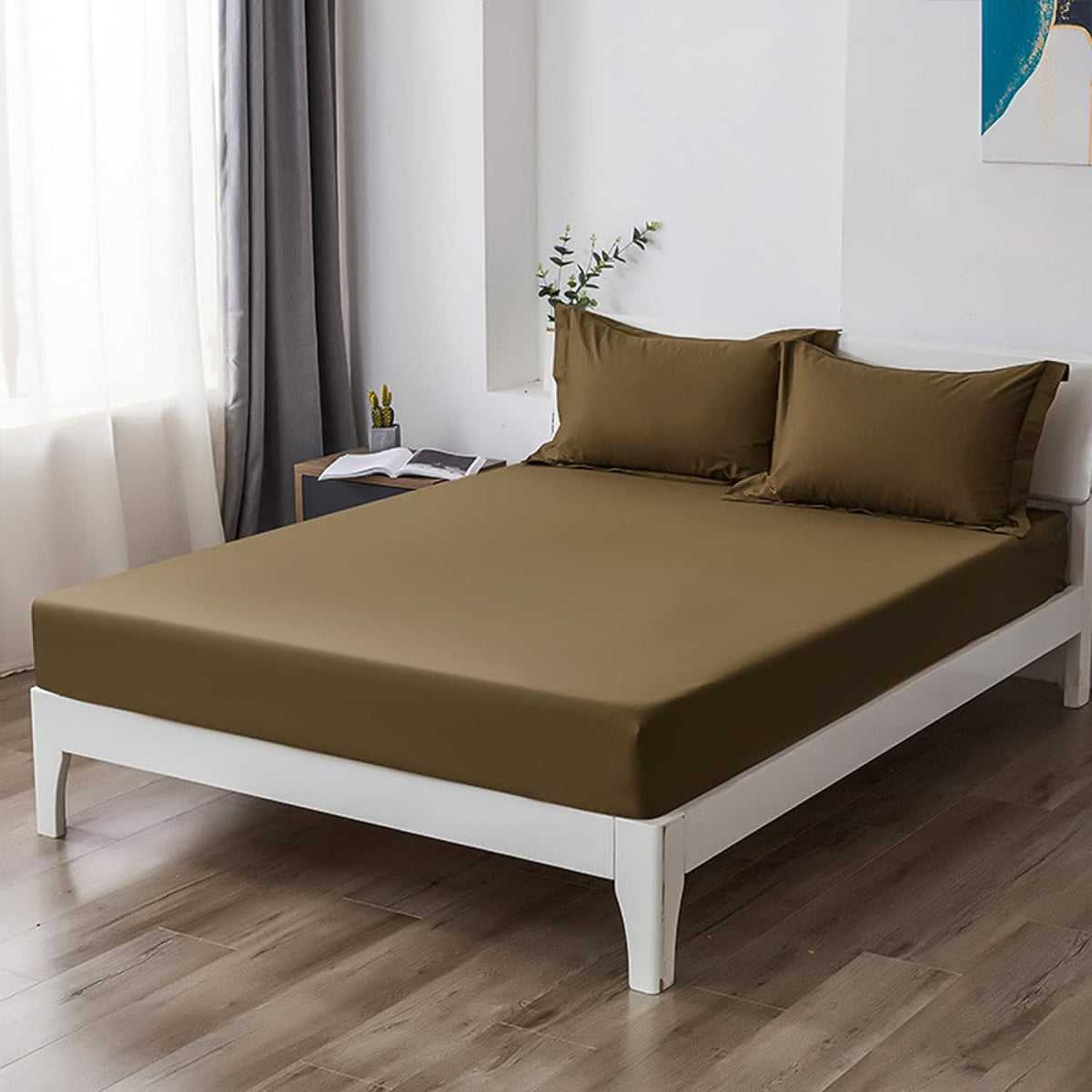 Chocolate Brown Egyptian Cotton Fitted Sheet Set - Aura Living