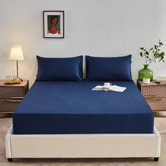 Rich Cotton Fitted Sheet with Pillow covers - Navy Blue