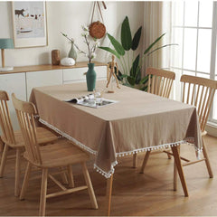 Decorative Tablecloth With Pompoms - Beige - Aura living
