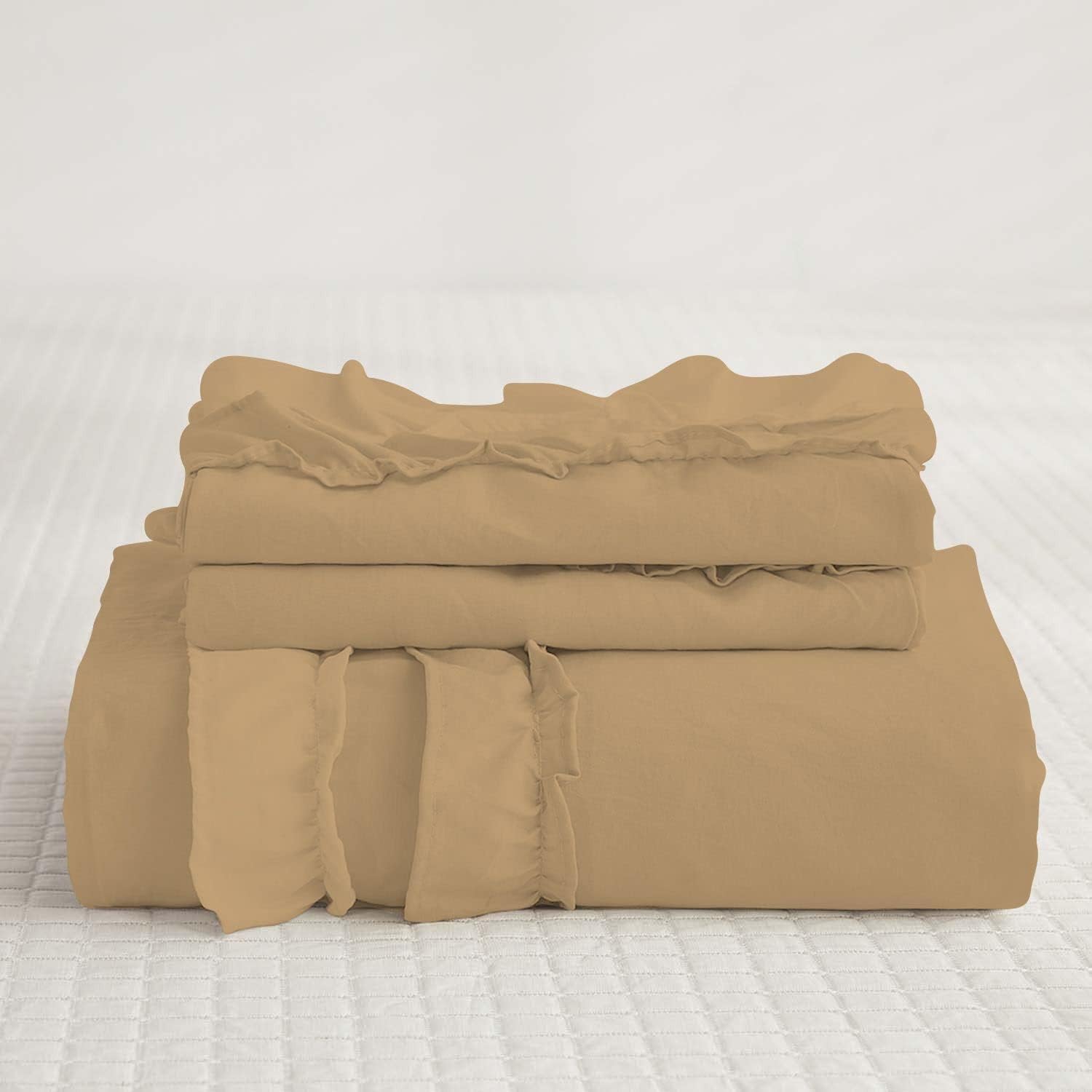 Luxury Cotton Frilled Duvet Set -Beige - Aura Living