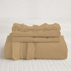 Luxury Cotton Frilled Duvet Set -Beige - Aura Living