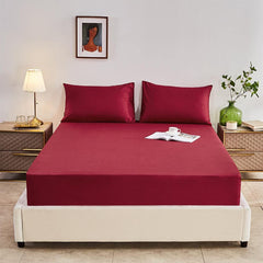 Rich Cotton Fitted Sheet with Pillow covers - Maroon