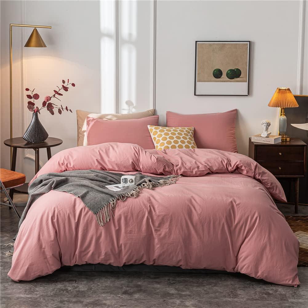 Plain Dyed Duvet Cover Set-Pink - Aura Living