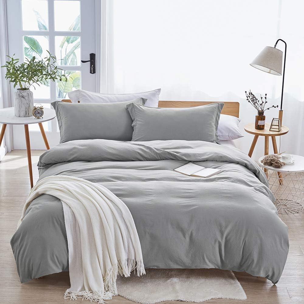 Plain Dyed Duvet Cover Set-Grey - Aura Living