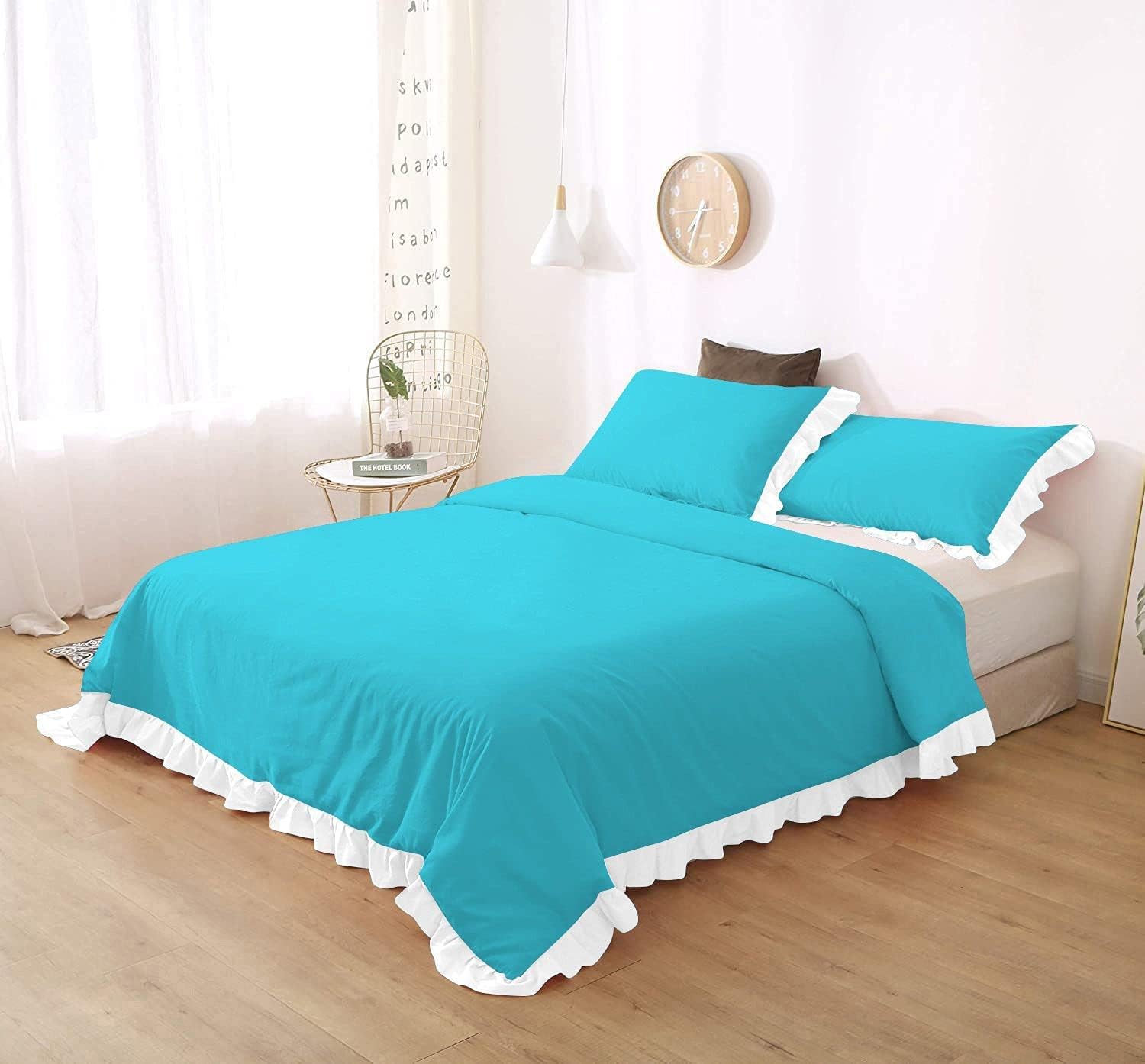 White Frilled Cotton Duvet Cover Set-006